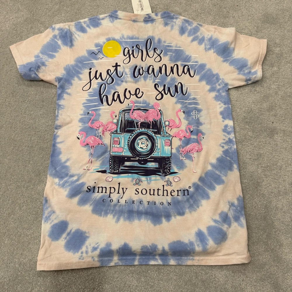 Simply Southern Blue and Pink Tie-Dye Flamingo Tee